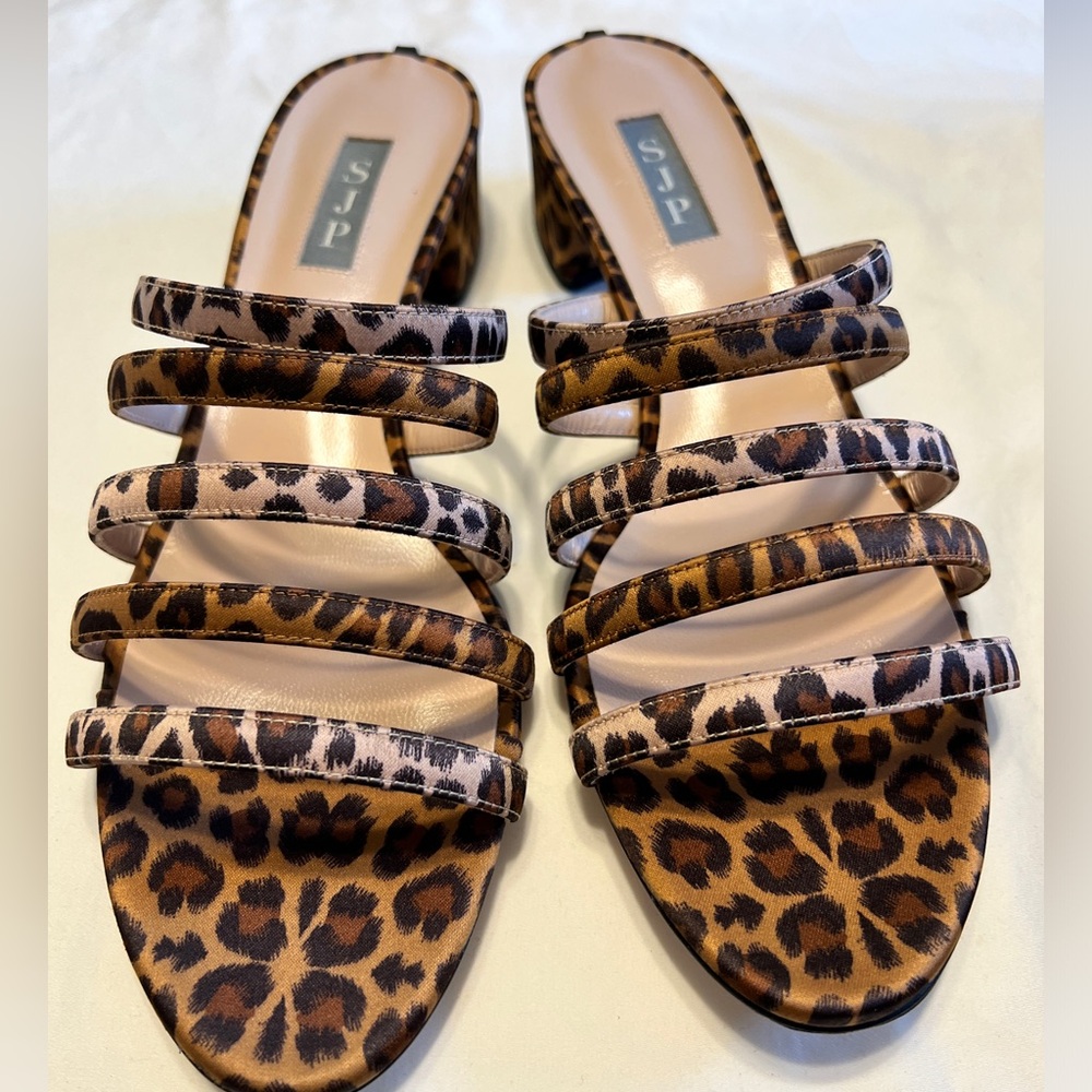 SJP Leopard satin sandals size 41/10 NIB